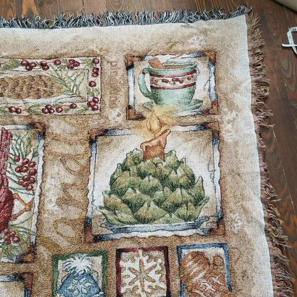 Winter Holiday Throw Blanket Fringe Cardinal Snowman Cocoa Snow‎ Skate 46